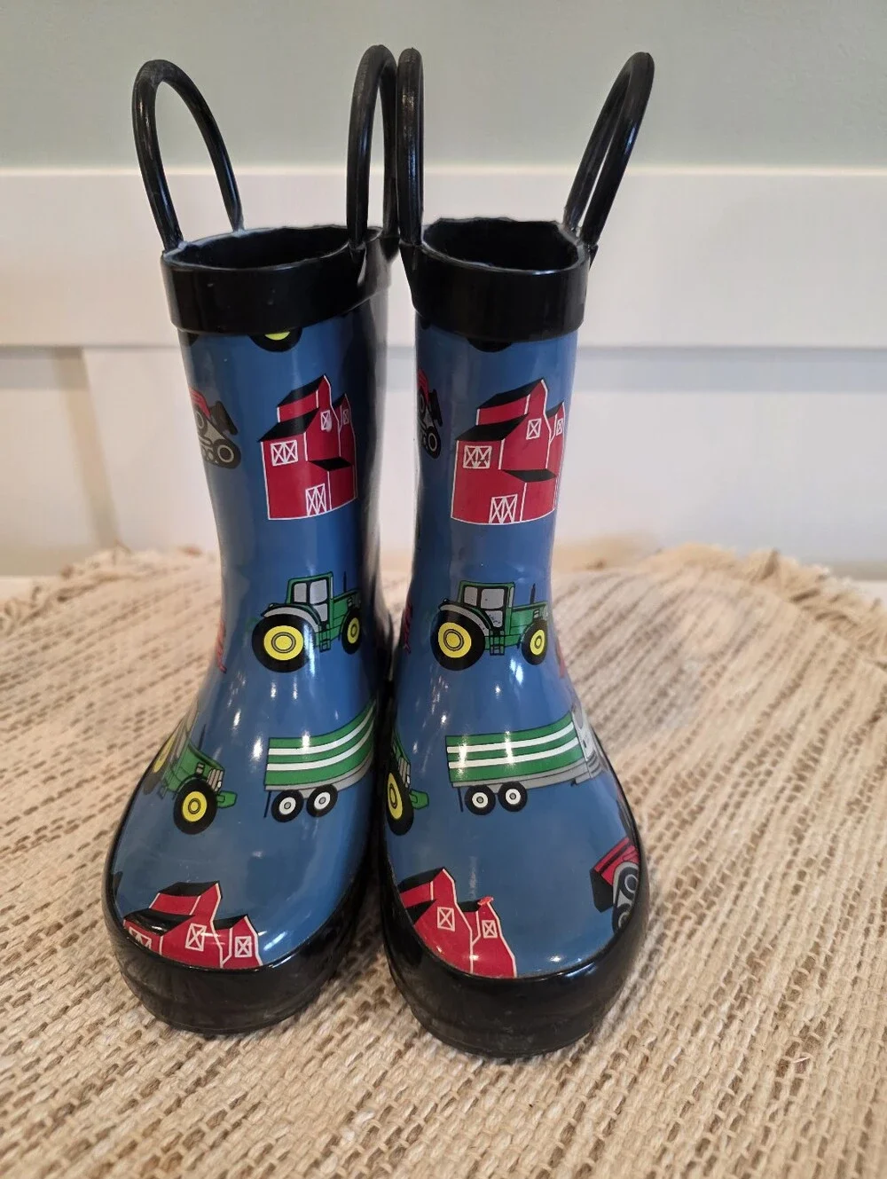 🚜 Foxfire Little Boys Toddler Size 6 Waterproof Rainboots Farm Tractor Combine